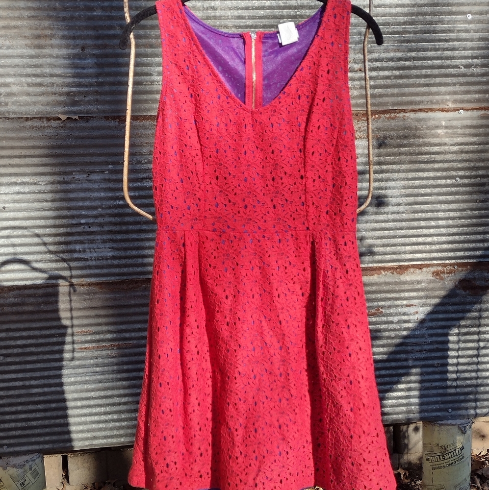 Charming Charlie size small red lace party dress purple lining! - Picture 1 of 8